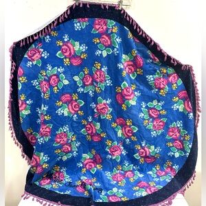 Beach Towel Blanket Matilda Jane Large Round Flower Floral Fringe Rose Blue 60”
